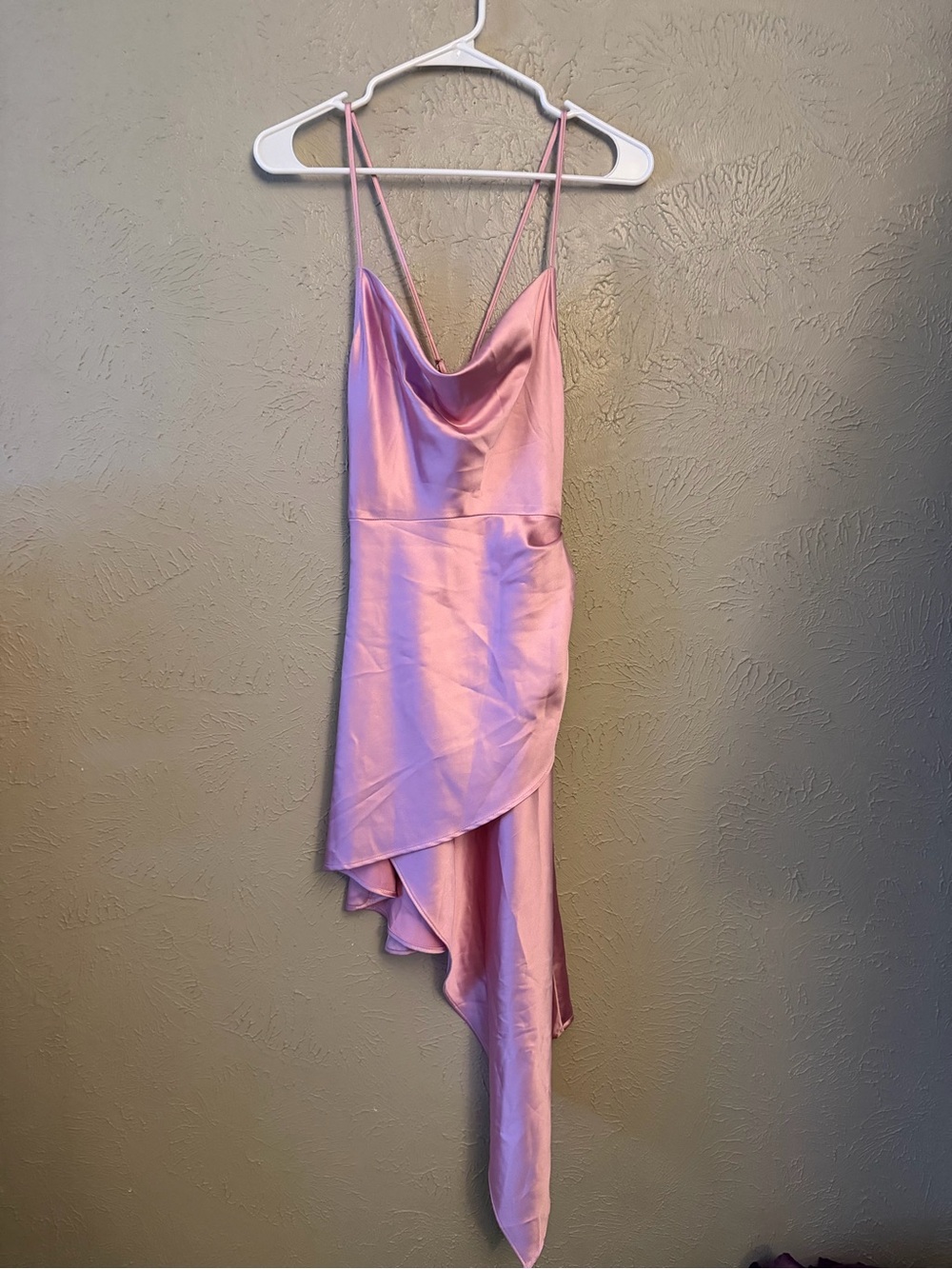 Forever 21 Pink Satin Cowl Neck Asymmetrical Slip Dress